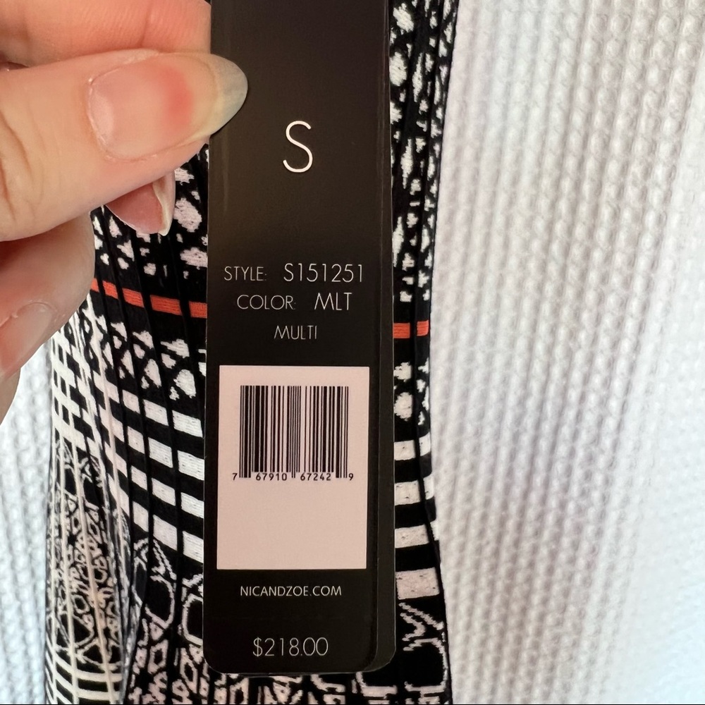 Nic + Zoe Bkack white orange sleeveless midi dress cotton blend zip back Small - Picture 11 of 11